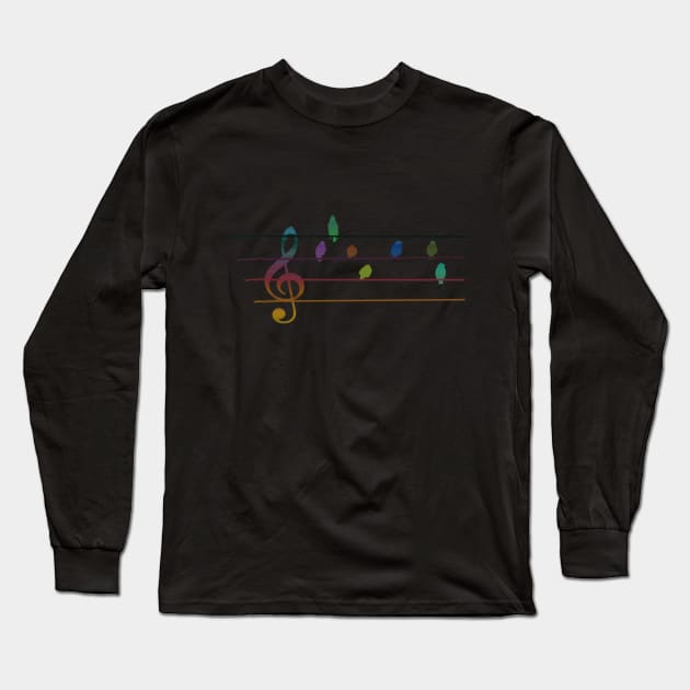Colorful musical birds on power line Long Sleeve T-Shirt by Quentin1984